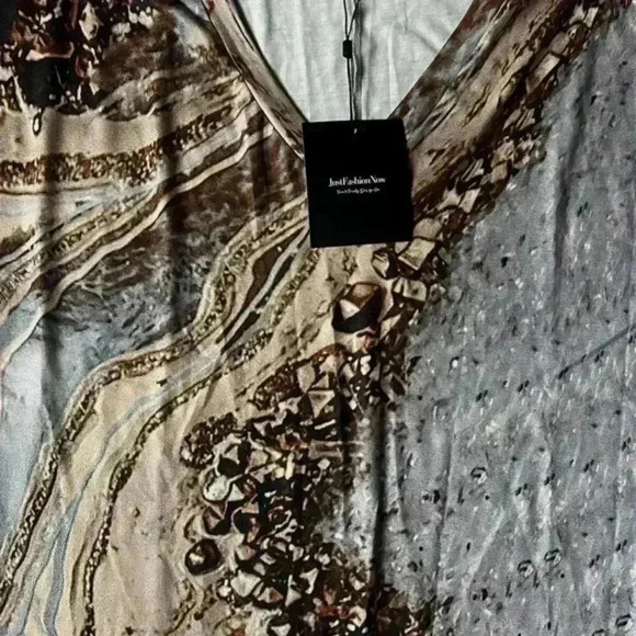 NWT JUST FASHION NOW Polyester Maxi Dress~Brown/Gray Side slit~S - Picture 2 of 3